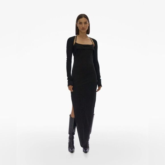 NWT Helmut Lang Midi Cut Out Black Dress - Picture 7 of 14